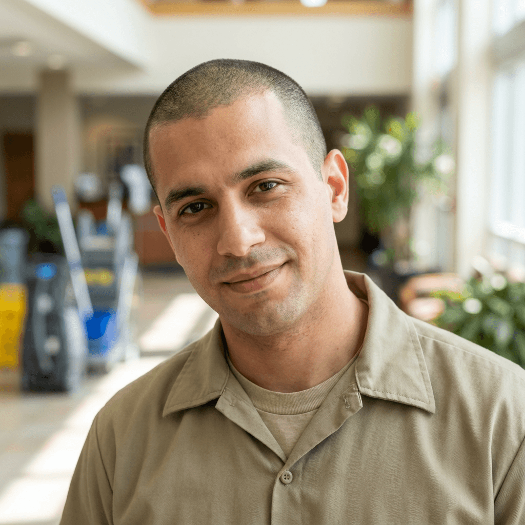 Marco Bianchi, a cafe owner in his late 30s, standing in his cafe