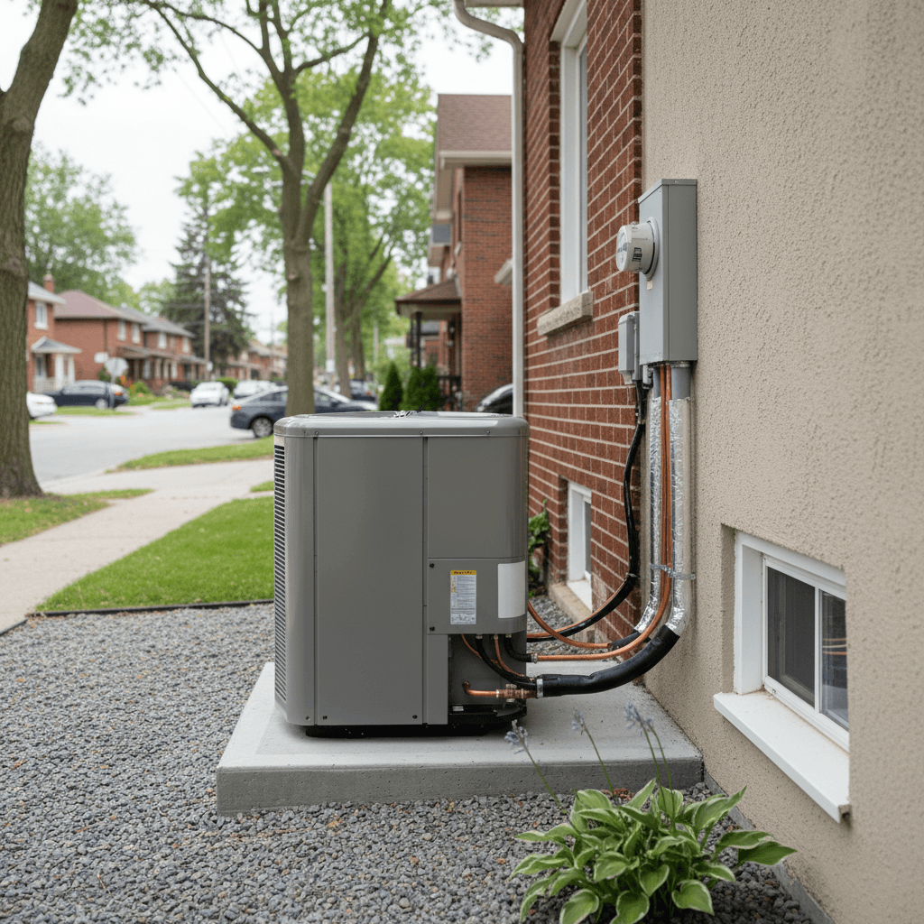 New heat pump unit outside a residential home