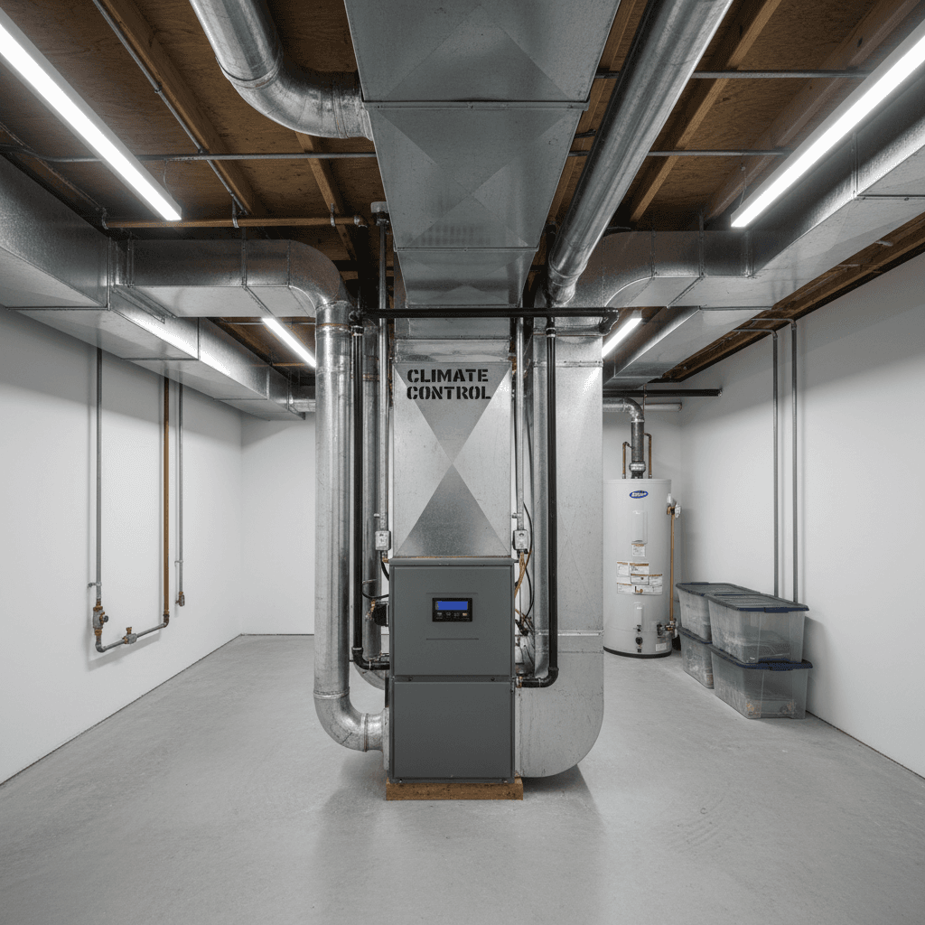 Well-maintained HVAC system in a clean basement