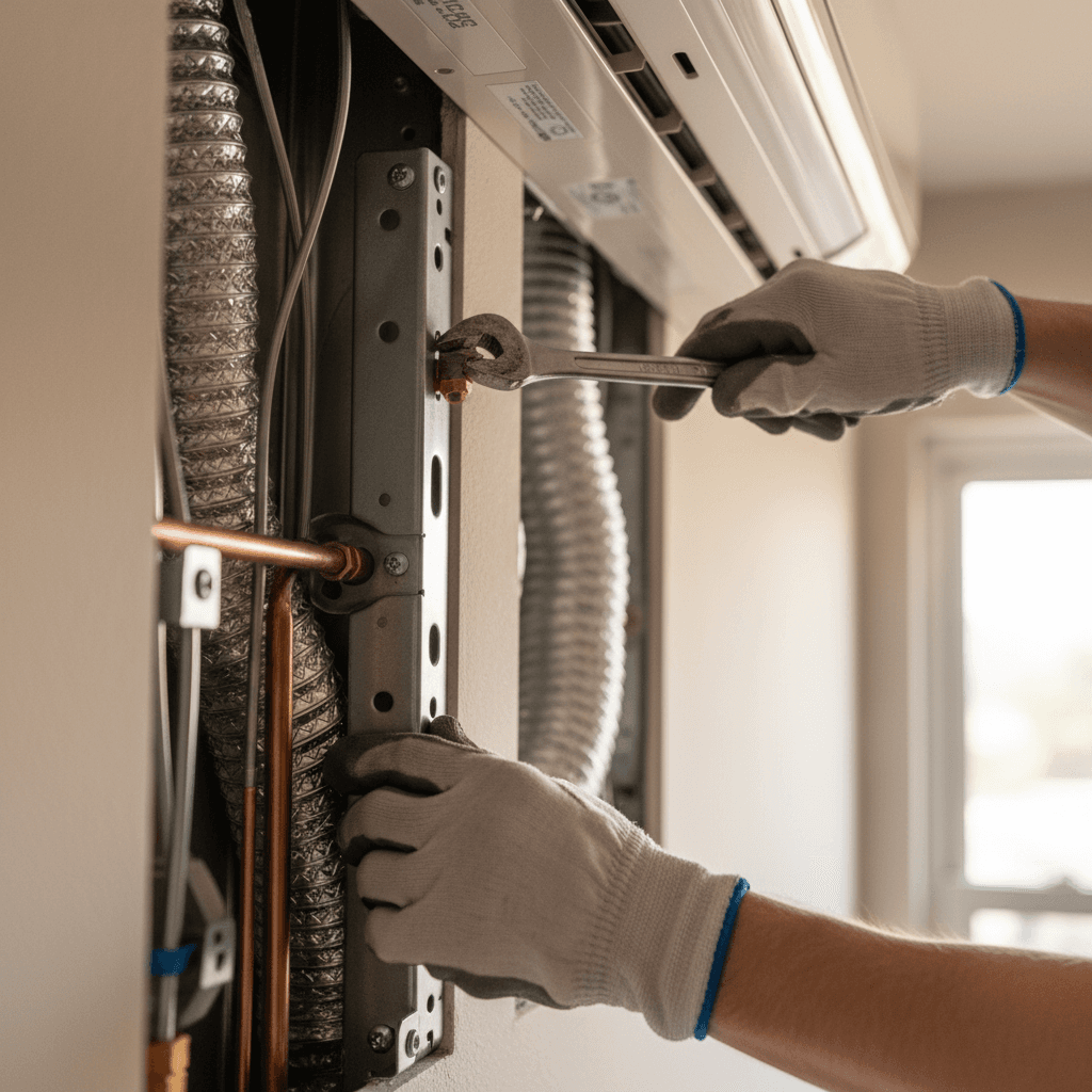 Technician installing a new residential HVAC unit in a Toronto home